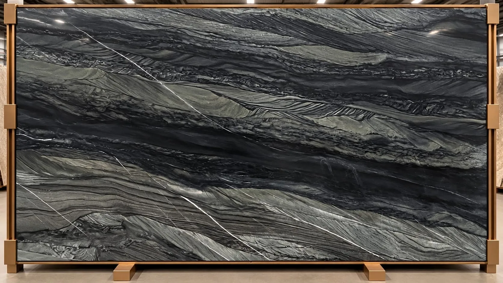 Black Wave quartzite slab, leathered finish