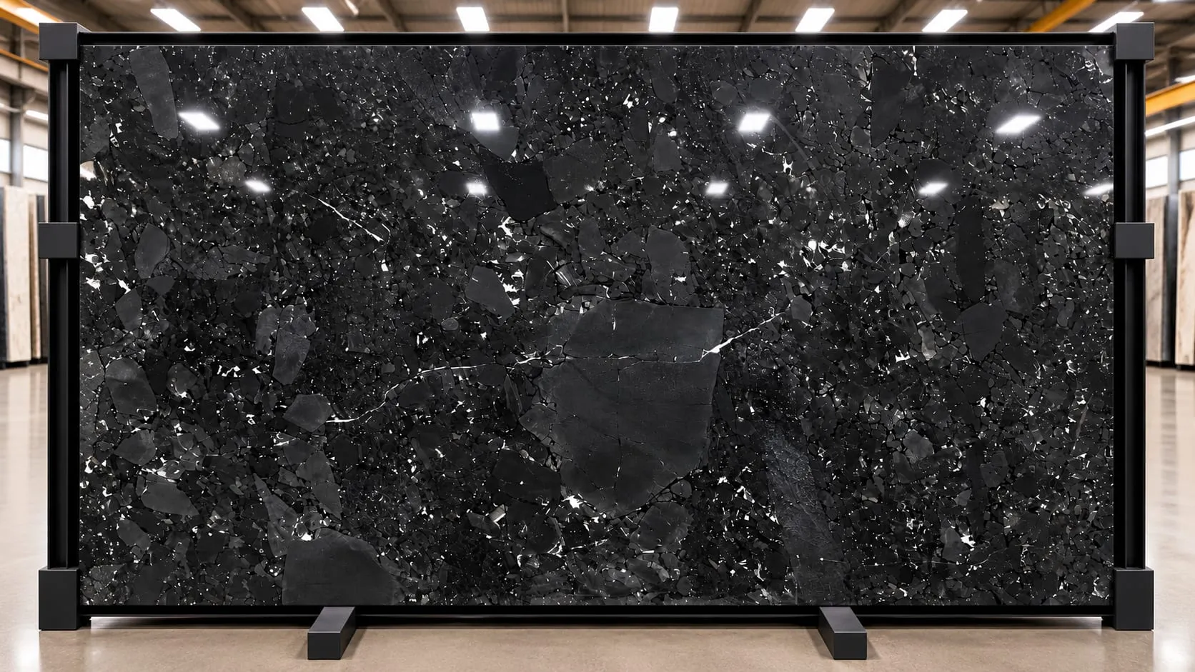Infinity Black quartzite slab, leathered finish