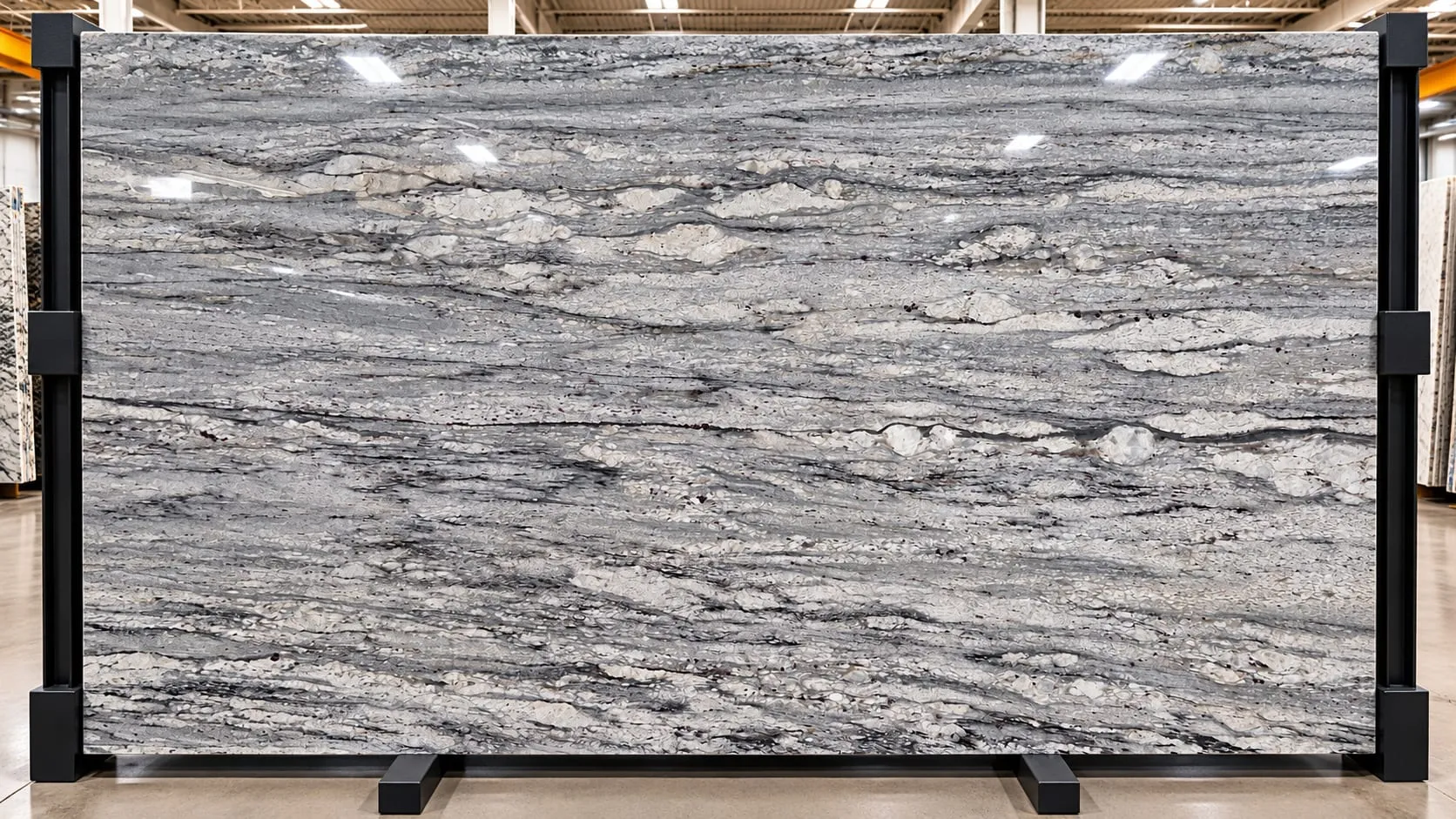 New River White granite slab, dual finish finish