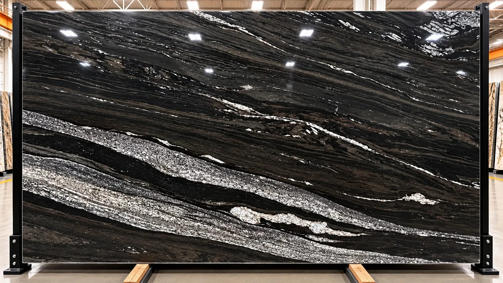 Winterwood granite slab, leathered finish